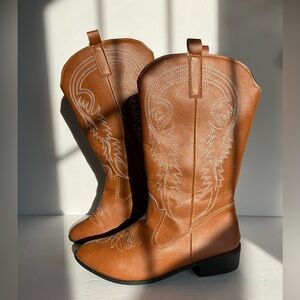 Western Embroidered Mid-Calf Tan Cowboy Riding Boots 41 EUR/ 8,5-9 US